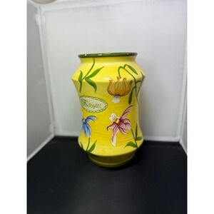 Biscotti Jar canister Decorative Vase Floral Ceramic Yellow‎ Kitchen Decor
